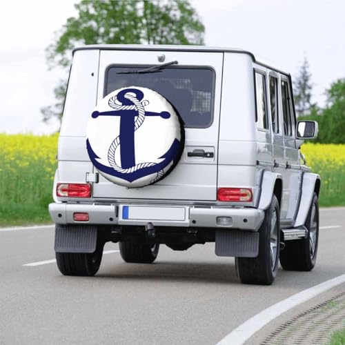 Image of Boat Anchor Spare Tire Cover 15 inch Blue Boat Anchor with Cable Polyester Universal Wheel Tire Cover for Trailer Camping Weatherproof for Rv SUV Truck Camper Travel