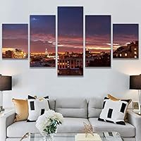 SIGNWIN 5 Panel Canvas Wall Art City Illuminations for Home Decorations Ready to Hang - 60