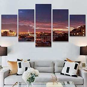SIGNWIN 5 Panel Canvas Wall Art City Illuminations...