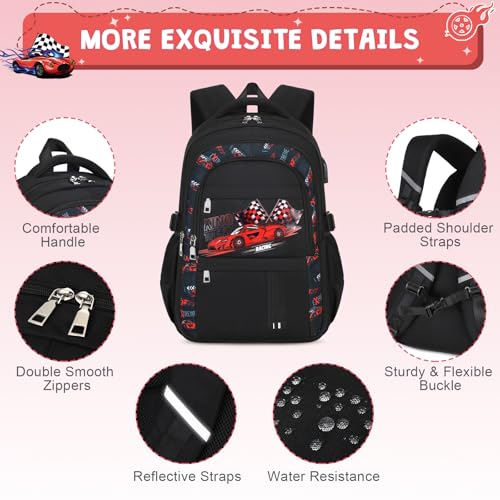 Image of ACESAK Boys Backpack - 3PCS Cool Luminous Backpack for Boys School Backpacks for Kids Kindergarten Elementary Preschool Middle School Bags with Lunch Box Pencil Case Set (Racing Car)