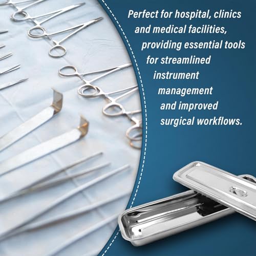 Image of OTICA Instrument Tray With Lid 17 x 4 x 1.5 inch - Stainless Steel Medical Tray With Cover | Corrosion-Resistant Tray for Hospital, Clinic & Surgery Use