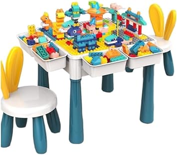 Childrens Table & Chair Set, Kids Desk with Chair, Block Play, Education, Drawing, Coloring, Water Play, Storage Function, Multipurpose, Play Learning, Dining, Home, Elementary School