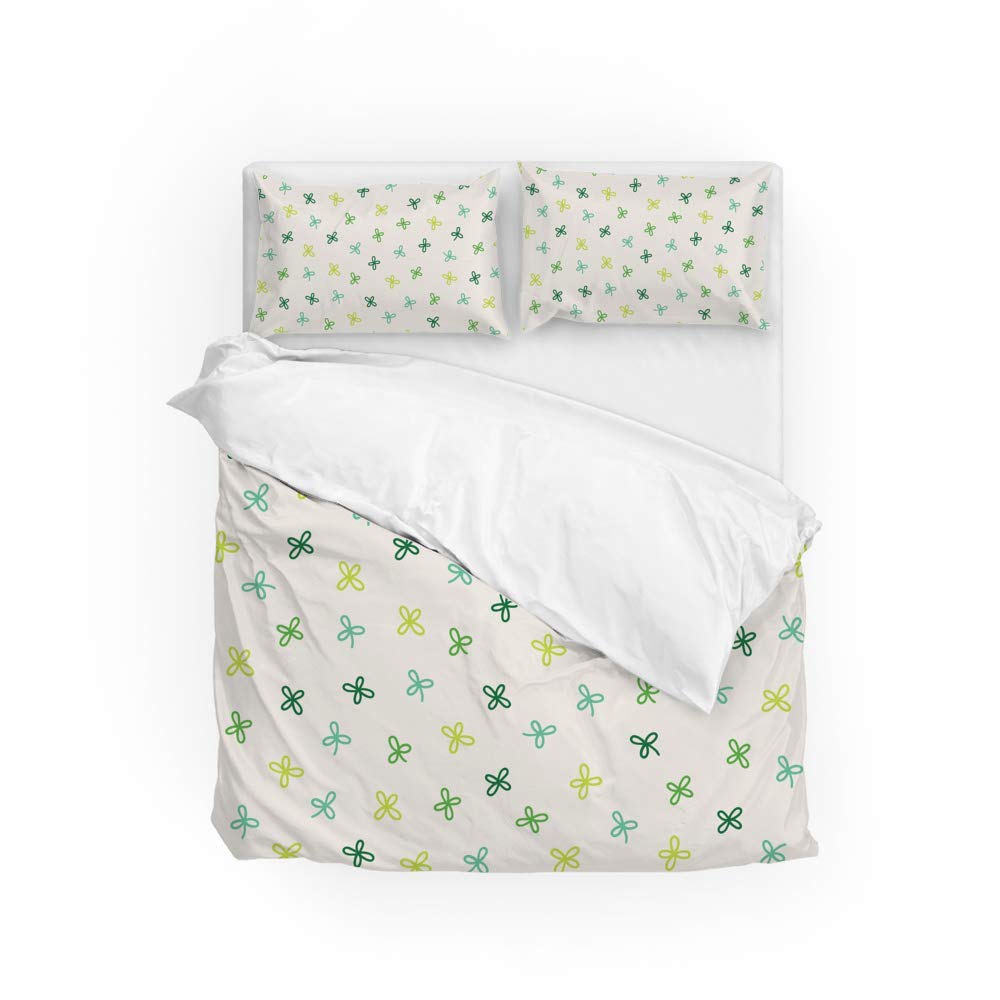 Housse de couette et taie d'oreiller en polyester doux parure de lit trèfle vert