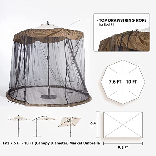 Wikiwiki Outdoor Patio Umbrella Mosquito Netting, 90D Polyester Mesh With Zipper Curtain And 6 Portable Pvc Water Tubes At Base, Fits 7.5 Ft - 10 Ft Market Hanging Umbrellas, Black #TOP2