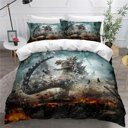sonicpony Bedding Set Queen King Size Dinosaur Comforter Cover fro Men 3D Digital Microfiber 1 Piece Duvet Cover with Zipper Closure 2 Pieces Pillow Shames No Comforter (Dino33 Full/Queen)