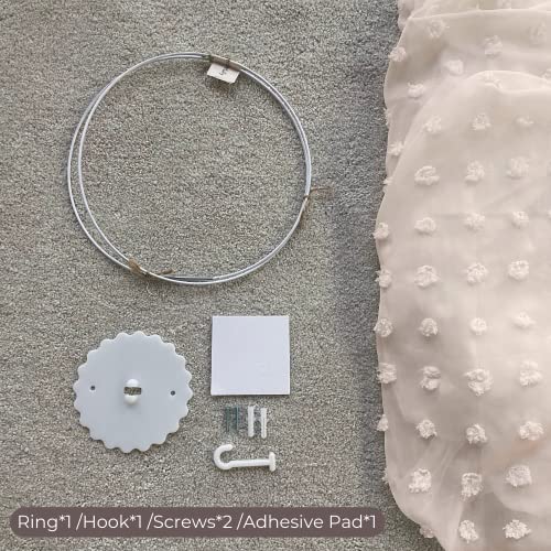 Wonder Space Elegant Kids Bed Canopy - Lace Chiffon Netting With Pom Pom, Princess Girls Fairy Dream Tent, Nursery Room Baby Crib Hanging Curtain Mosquito Net Children Reading Nook Decoration (Beige) #TOP5