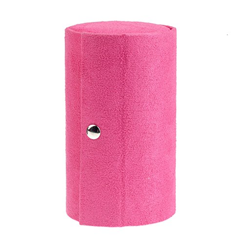 Classy Elegant Transportable Travel Roll Up Velvet Jewelry Box/Case/Organizer/Holder With 3 Round Multi Tier Compartments In Rose Red Colors By Vaga #TOP1