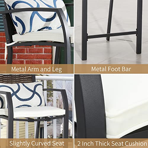 Patiofestival Outdoor Bar Stools Set Of 2 Cushioned Counter Height Patio Chairs With Wicker Back Metal Footrests All Weather Frame (Brown) #TOP6