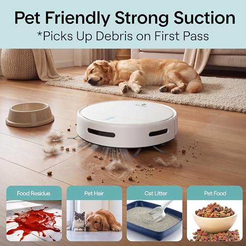 Image of SereneLife Robot Vacuum Cleaner, Automatic Vacuum Robot with App Control, 700Pa Suction, 3 Cleaning Modes, Auto Recharge, Dual Side Brushes, Works on Hard Floors, Low-Pile Carpets, Pet Hair, 11.4 inchx3 inch