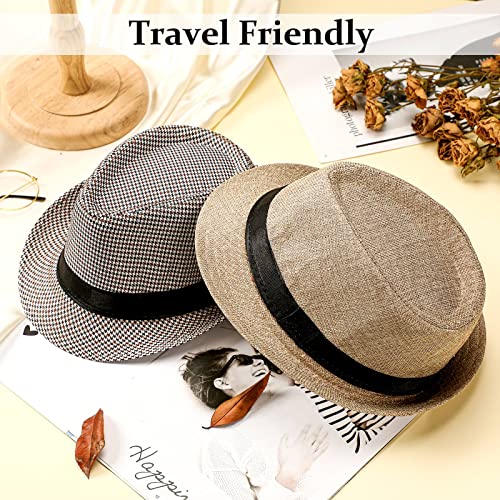 24 Pack Short Brim Straw Fedora Hats Unisex Cotton Houndstooth Fedora Trilby Hat With Black Band Seasonal Panama Beach Sun Fedora Hat For Men Women, 24 Colors #TOP4