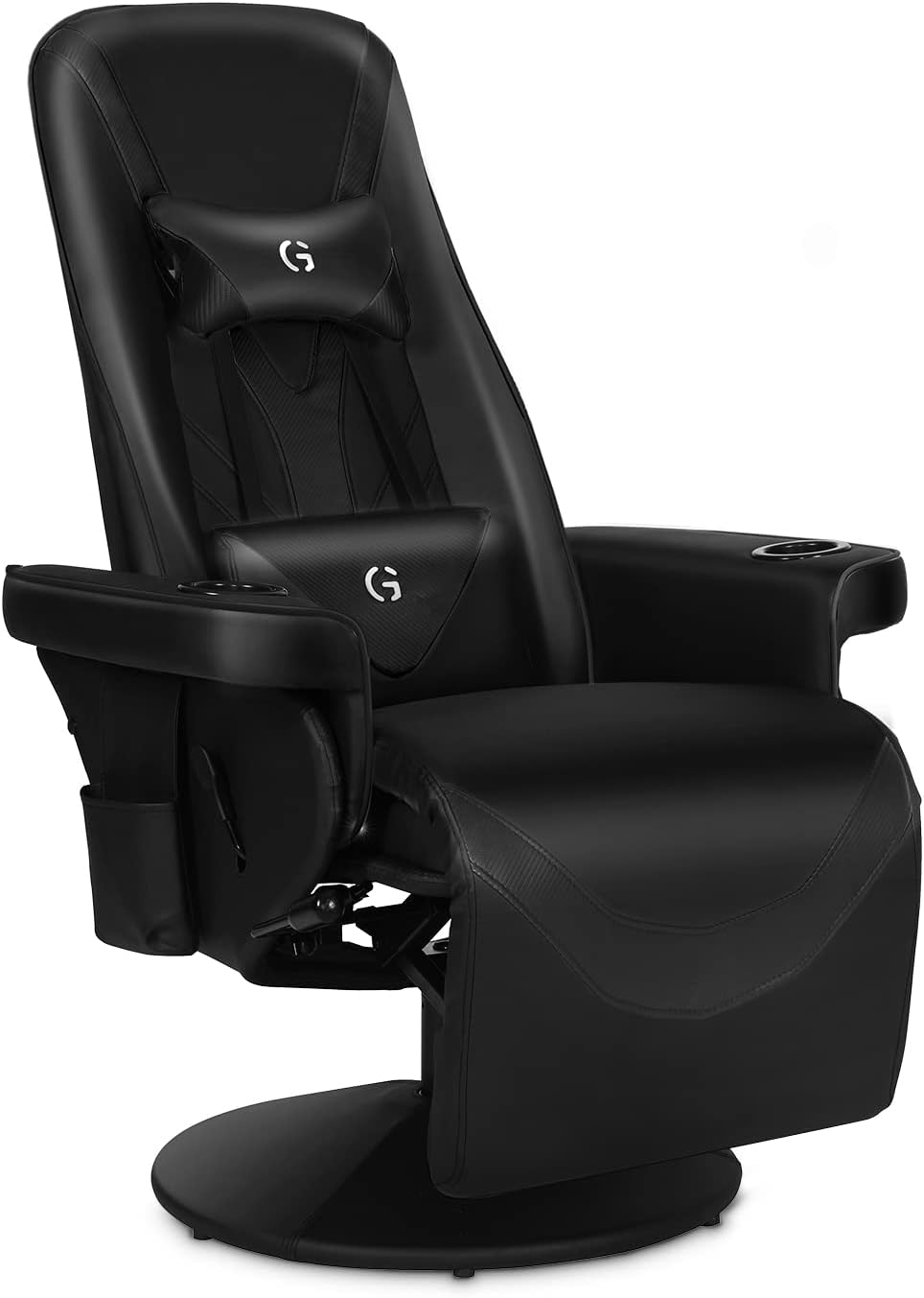 Modern-DepoQueen Throne Racing Gaming Chair, PU Leather High Back Recliner, Ergonomic Swivel Chair with Footrest and Adjustable Backrest, Lumbar Support, Headrest and Cupholders, Black