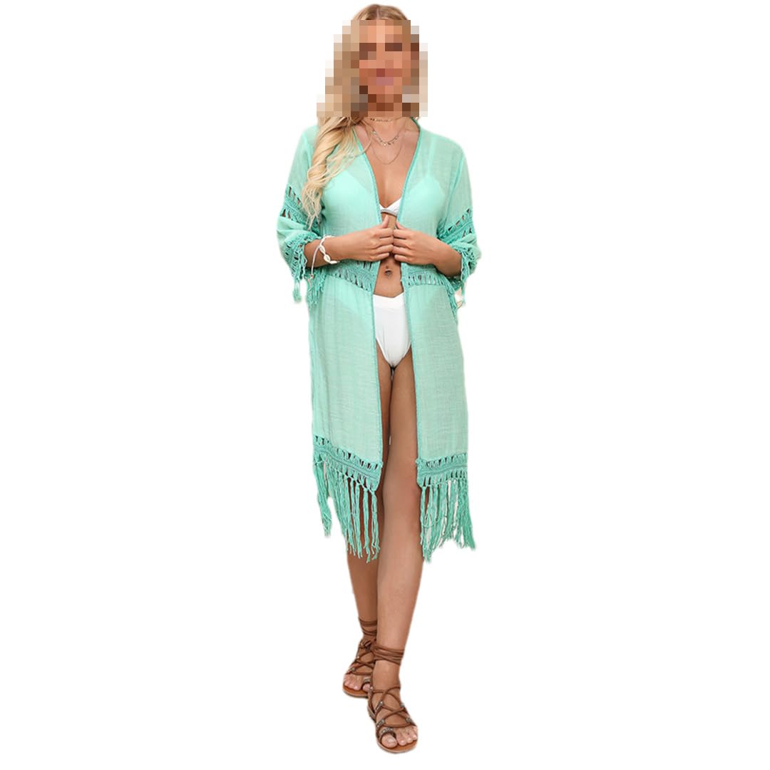 Vestido de playa con flecos para mujer, vestido de cárdigan, bata, borla, traje de baño