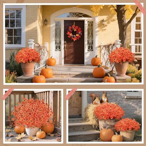 Image of TIED RIBBONS Set of 5 Artificial Eucalyptus Flower Bunch (Orange, 14.1 Inch) - for Vase Pot Home Decor, Living Room, Office, Wedding & Party Gifting Item (Vase not Included)