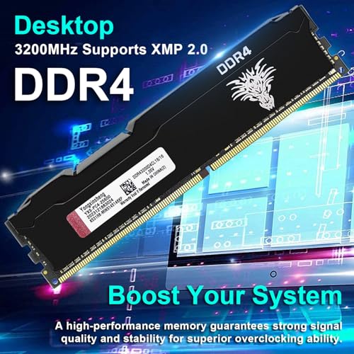 DDR4 3200MHz 32GB Kit (16GBx2) Desktop RAM PC4-25600 UDIMM Non-ECC Unbuffered 1.35V 288 Pin CL16 PC Computer Memory Upgrade Module Support XMP 2.0 Auto Overclocking (Black) - Image 2