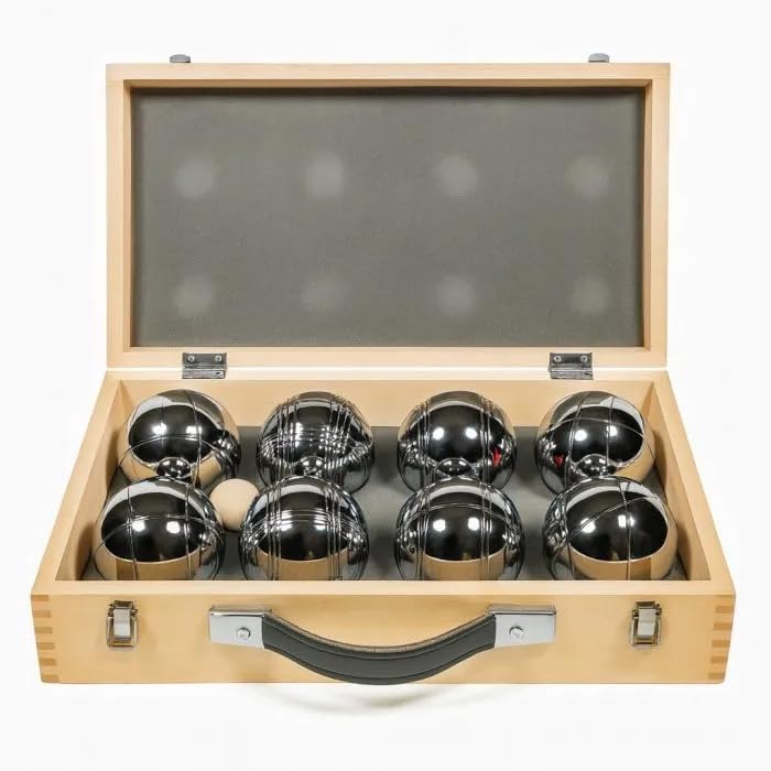 Divit Boule Set in Holzkoffer 8 Boule Pétanque Kugeln inklusive Schweinchen Zielkugel