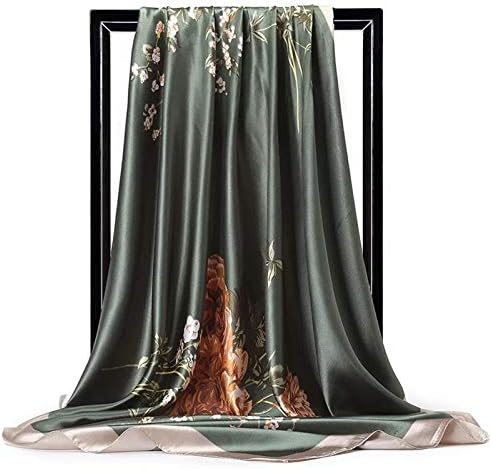 Shawl Large Hijab Scarves for Women Fashion Print Silk Satin Scarf Female Square Shawls Head Scarfs for Ladies Scarf (10 90X90cm)