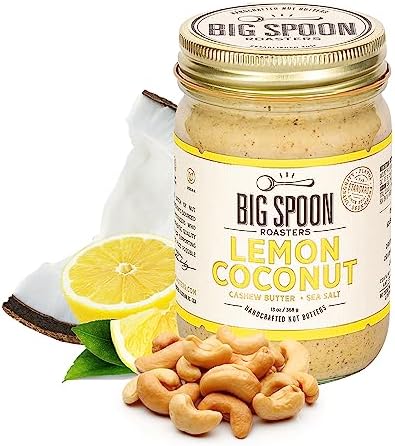 Big Spoon Roasters Lemon Cashew Butter with Sea Salt - Keto Friendly, Fair Trade Cashews - Low Sugar & Palm Oil Free - Natural Ingredients - Vegan Gourmet Nut Butter Spread - 13 Ounces
