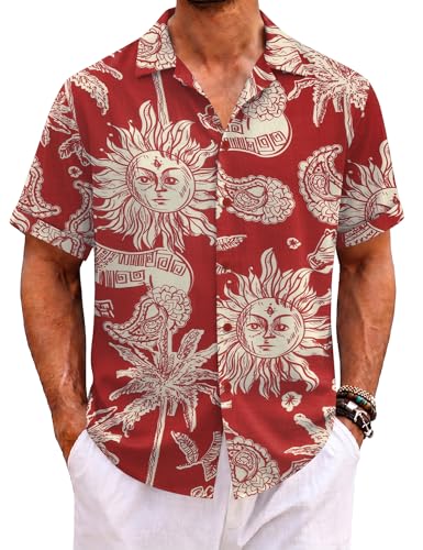 EFFAN Herren Hawaii Hemd Kurzarm Knopfleiste Tropisches Blumenmuster Reguläre Passform Leicht Sommer Strand Urlaub Hemd