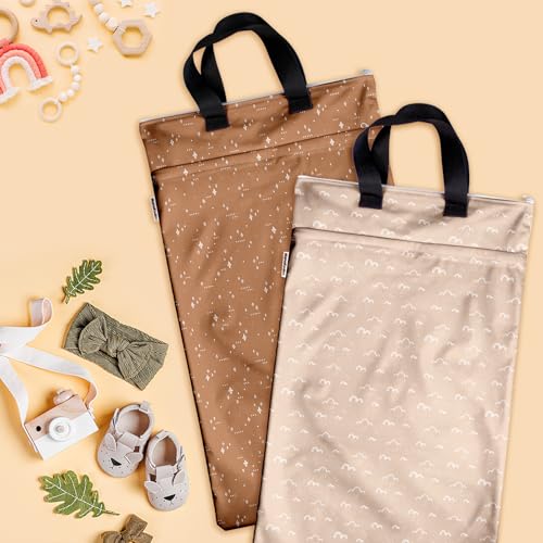 Image of Mama Koala Reusable Hanging Wet Dry Bags for Baby Items, Cloth Diapers, Swimsuits, Travel, Gym Clothes, Beach, Pump Parts, Toiletries, Two Zippered Pockets, 2 Pack (W004L)
