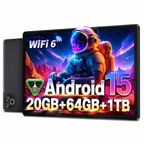 Android 15 Tablet 10 Inch, 20GB RAM 64GB ROM 1TB Expandable, Fast WiFi 6 & BT 5.4 Electronics Tablets 5-Core, HD IPS Touchscreen, 8H+ Battery, 2*Camera Tablet for Kids & Adults, Gift, Streaming, Work