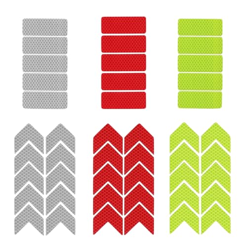 DenFatory Paquete de 60 piezas de pegatinas de advertencia reflectantes, pegatinas reflectantes impermeables, adecuadas para automóviles, motocicletas, bicicletas, ropa, cascos, etc