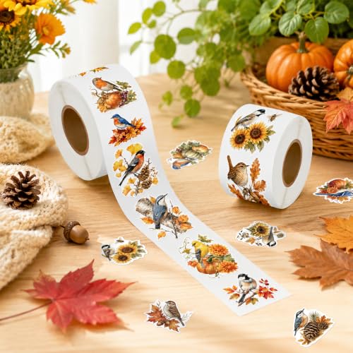Image of Fall Plant Bird Sticker for Laptop Nature Gift Wrapping Craft | Autumn Plant Bird Sticker for Thanksgiving Scrapbooking Gift Wrapping Nature Journaling DIY Crafts Warm Autumn Color Palette