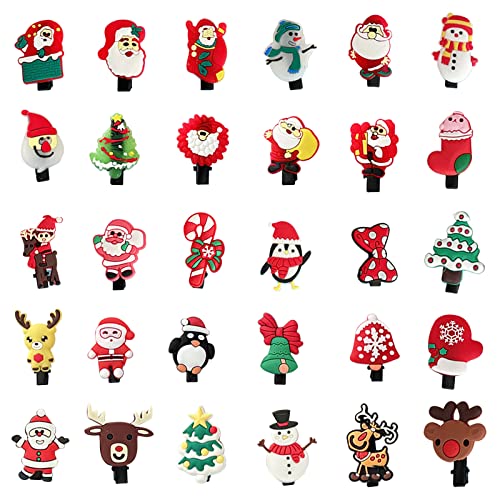 Kewmayer 30 Pièces Barrettes Noel,Barette Cheveux Fille Noel pour Enfants et Adultes,ête de Noël Cadeaux(3cm) Cover