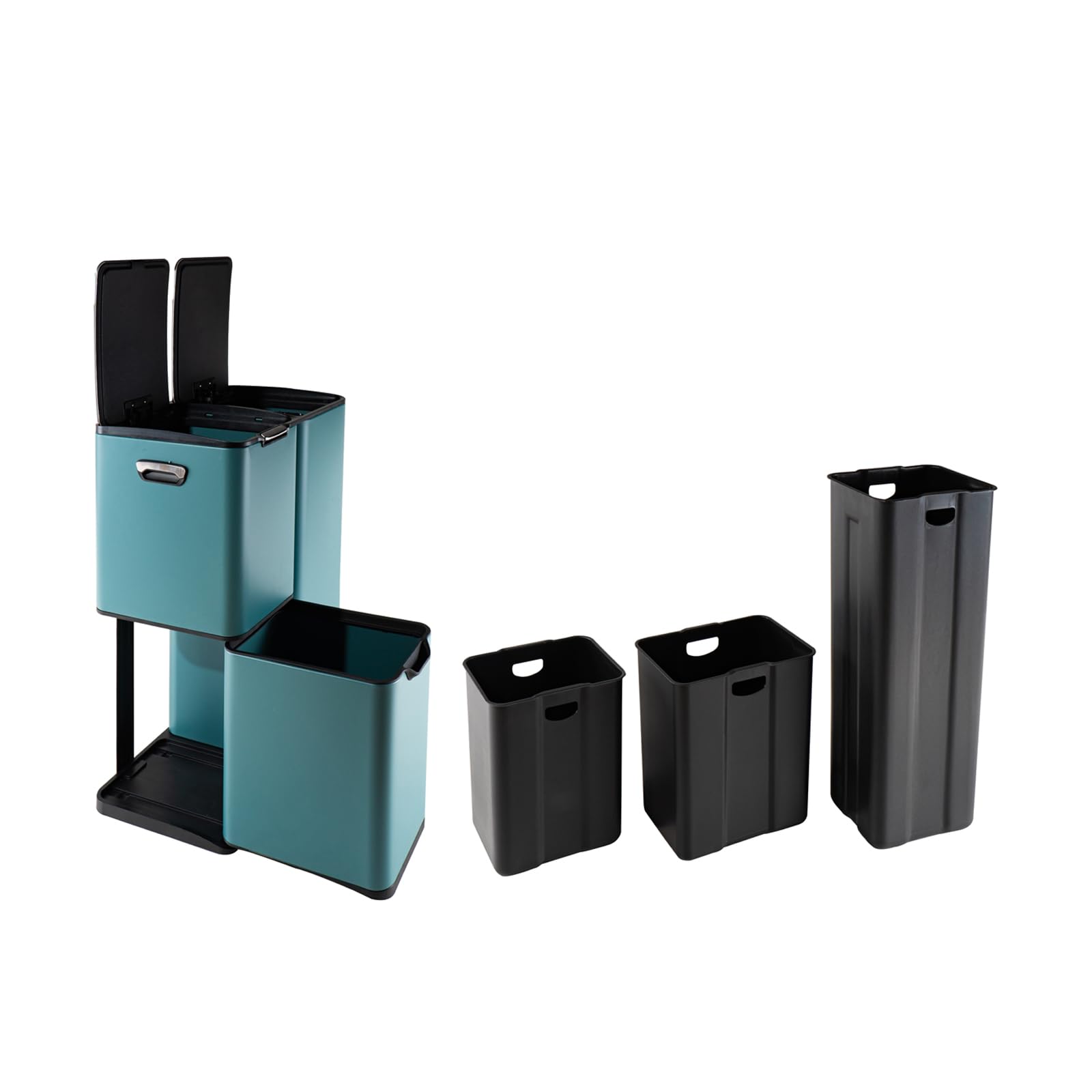 HTI living Mülltrennsystem Jannik 60 Liter Türkis Mülleimer Edelstahl mit 3 Behältern
