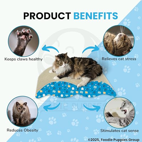Image of Foodie Puppies 2-in-1 Reversible Cat Scratcher Pad with Catnip for Cats & Kittens, (Moustache 44.5 x 23 x 10 cm) | Corrugated Cat Scratching for Furniture Protection, Play & Rest (Design May Vary)