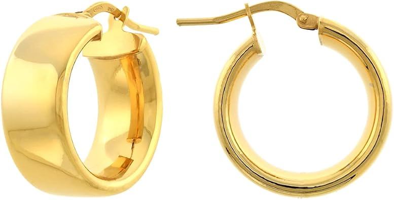2 sizes Sterling Silver 3/8 inch Wide Flat Hoop Earrings for Women 20-30mm Click Top Italy