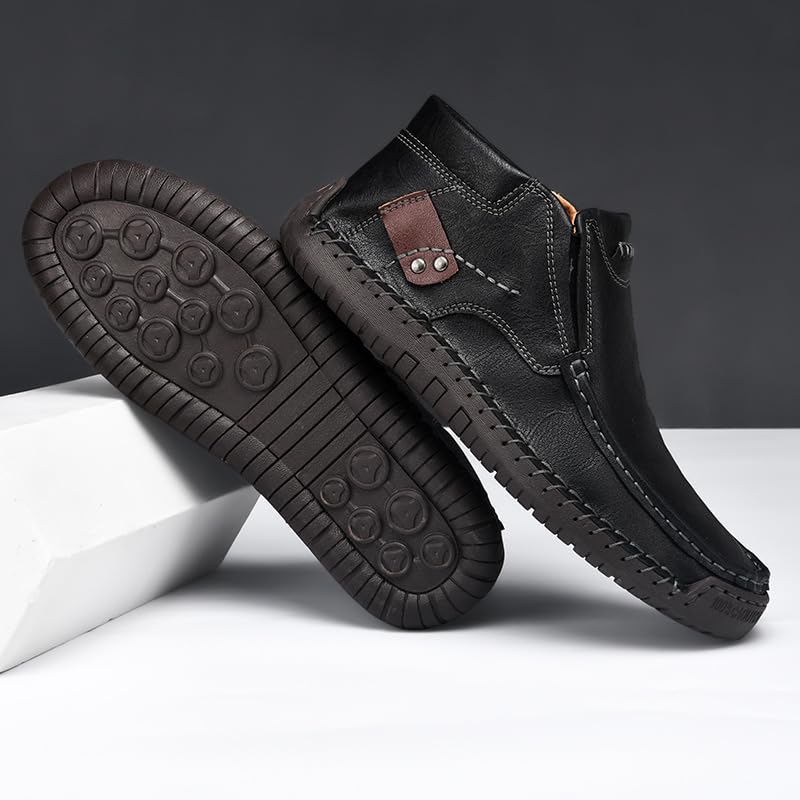 Men's Slip on Walking Loafers Hands Free Leather Casual Shoes Boots Comfortable Breathable Outdoor Office Business3