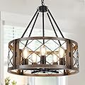 Farmhouse Chandelier, 19.8 inch 5-Light Black Dining Room Lighting Fixtures Rustic Adjustable Hanging Pendant Lighting for Kitchen Island Entryway Foyer Bedroom Hallway