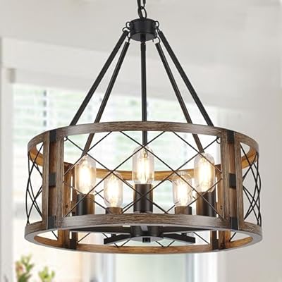Farmhouse Chandelier, 19.8 inch 5-Light Black Dining Room Lighting Fixtures Rustic Adjustable Hanging Pendant Lighting for Kitchen Island Entryway Foyer Bedroom Hallway