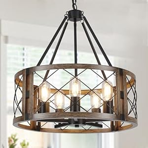 Farmhouse Chandelier, 19.8 inch 5-Light Black Dining Room Lighting Fixtures Rustic Adjustable Hanging Pendant Lighting for Kitchen Island Entryway Foyer Bedroom Hallway