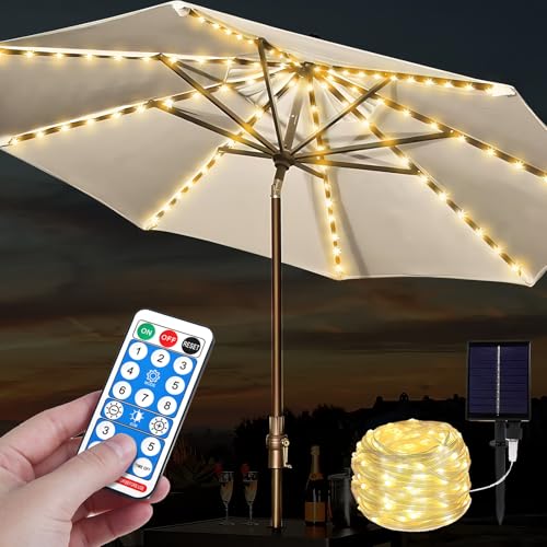 Guirlande lumineuse solaire pour parasol, guirlande lumineuse pour parapluie avec 104 LED, lampes solaires pour parasol, éclairage de parasol avec...