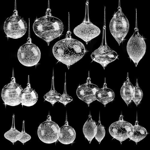 16 Pcs Christmas Glass Balls Ornaments,Clear Glass Bubble Hanging...
