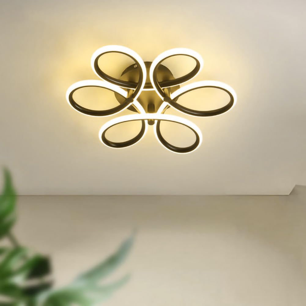 BomKra LED Ceiling Light with Flower Shape, Modern Creativity Chandelier Fixtures, Flush Fitting Ceiling Lighting Fixture for Living Room Bedroom Kitchen (Black 35cm, Warm Light)