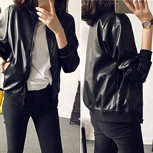 WXGY - Chaqueta de piel sintética con capucha para mujer, estilo retro, con cremallera, color negro