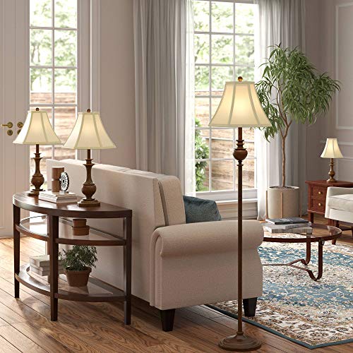 Barnes And Ivy Traditional Font Table Floor Standing Lamps Set Of 4 Bronze Brown Beige Bell Fabric Shade Decor For Living Room Bedroom House Bedside Nightstand Home Office Reading Family #TOP17