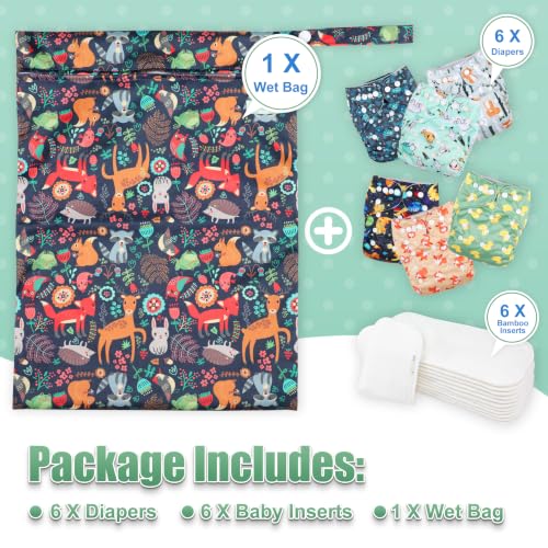 Image of Wegreeco Cloth Diapers 6 Pack with Inserts & Wet Bag, Washable Reusable Diapers for Babies, One Size Adjustable (Yellow Ducks)