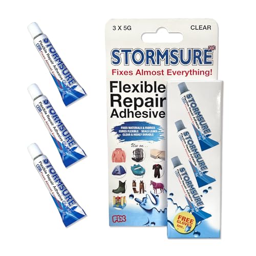 Stormsure Flexible Repair Adhesive: 3X 5g Clear Glue - Fishing Wader and Boot Repair Glue: Waterproof, Flexible, Durable