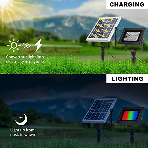 HULPPRE Solar Flood Lights Outdoor with Remote,Outdoor Solar Lights Color Changing or 7 Single Colors,5000mah 60LED RGB Tree Solar Spotlight IP67 Waterproof Landscape Light for Garden,Lawn,Yard,Patio