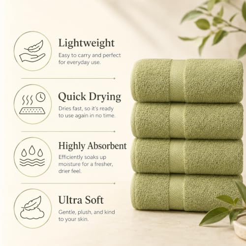 Image of Sulfar 100% Combed Cotton, Quick Drying Highly Absorbent, Luxury Hand Towel Set (Pack of 4, 40 X 70 cm) Misty Green