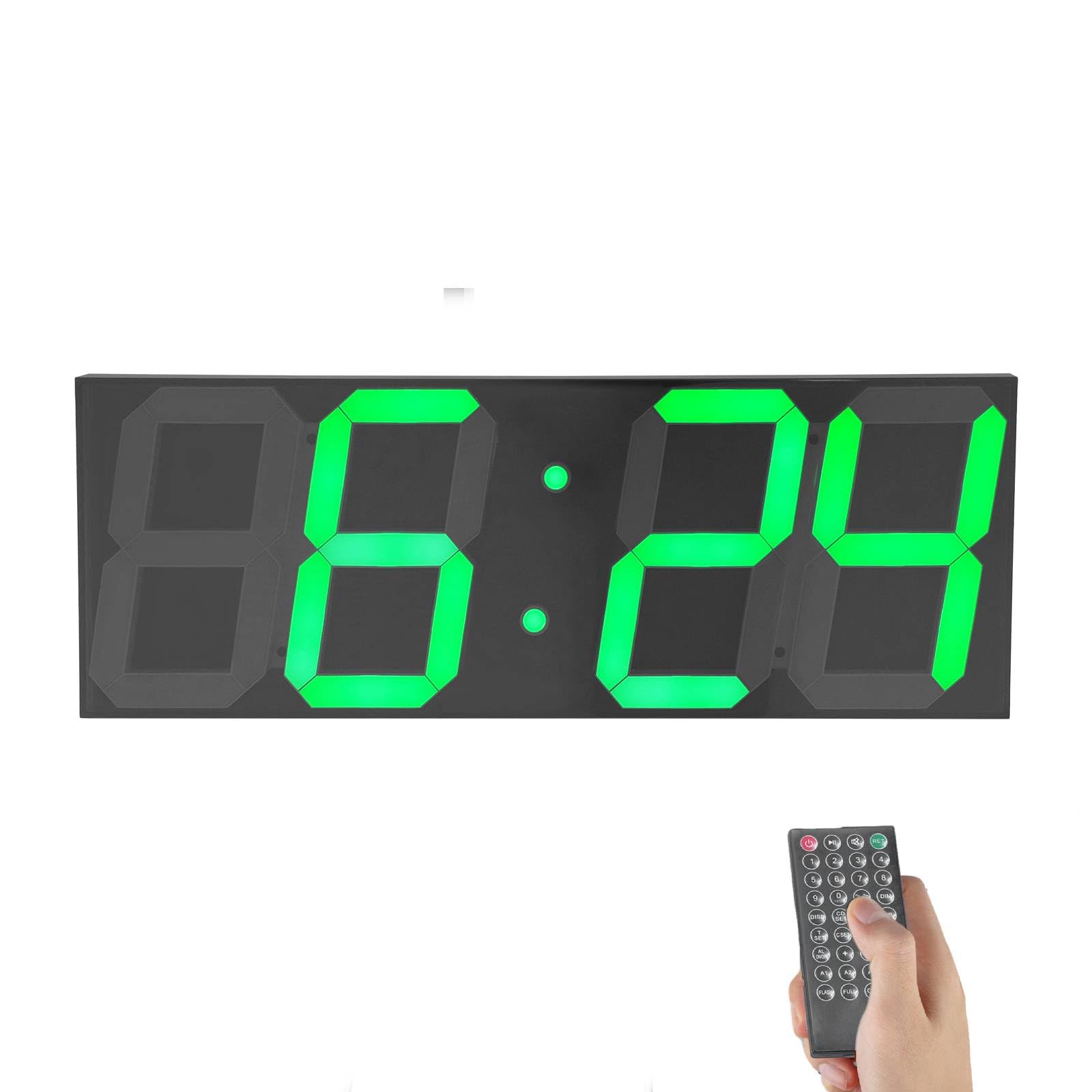Digitale Wanduhr, Große LED Tischuhr mit Fernbedienung, Wecker mit Countdown-Timer Dimmfunktion Temperaturanzeige, 24/12-Stunden-Led für Wohnzimmern Küche Büros, 45 x 16 x 2.5cm (Grün)