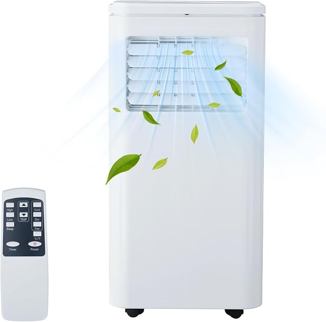 Climatiseur portable 10000BTU 3 en 1, unité de climatisation silencieuse avec ventilateur et déshumidificateur jusqu'à 450 pi², déshumidificateur et ventilateur, affichage LED, télécommande, kit de fenêtre, pour chambre/bureau/dortoir/appartement