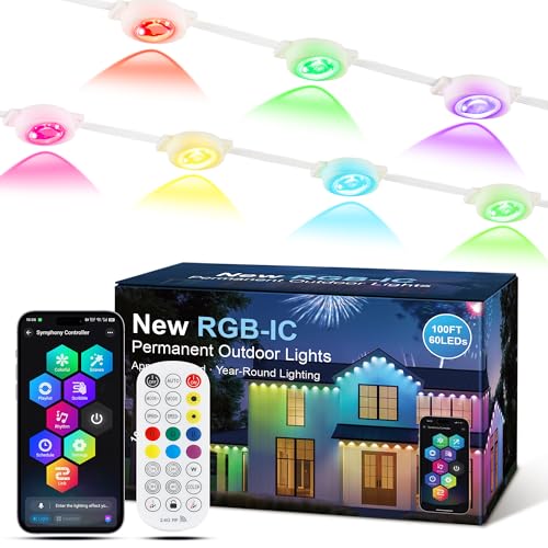 Briteglotec Permanent Outdoor Lights for House, 60 LED 100ft RGBIC