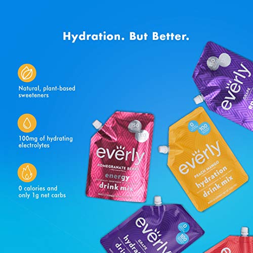 Everly Hydration - Drink Mix Powder, Sugar Free, Natural Sweeteners (Stevia & Organic Erythritol), No Calories, Keto Diet, Water Flavoring and Water Enhancer – Pouch, 30 servings (5 Pack)