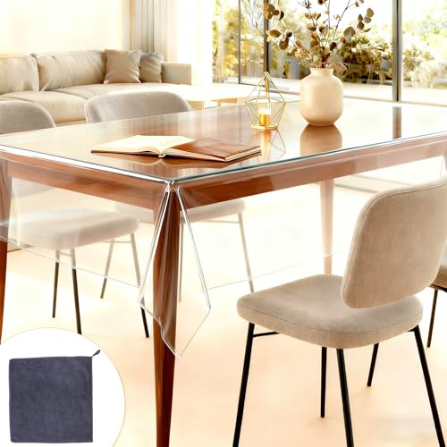 VOSSOT Protector Mesa Transparente 140×180cm,Plástico Duro Transparente Lavable, Resistente al Calor, Mantel Transparente de PVC,Ideal como Mantel PVC Transparente para Comedor, Cocina y salón