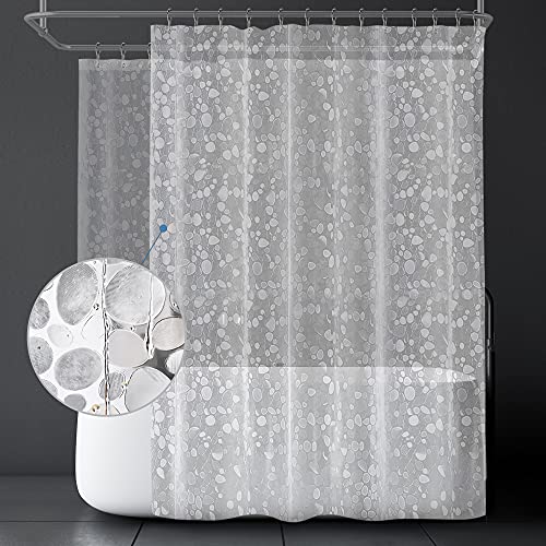 Riyidecor Clawfoot Tub Bathtub Shower Curtain 180x70 Inch 3D Cobblestone Pebble Textured Liner All Around Clear Translucent PEVA Wrap Around Freestanding Surround Oval Round Extra Wide Bathroom Decor