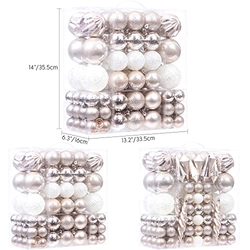 Sea Team 125-Pack Shatterproof Champagne Christmas Ball Ornaments Set, Assorted Multi-Sized Hanging Baubles, Xmas Tree Decorations, Seasonal Décor For Holiday Wreath Garland, Hooks Included #TOP1